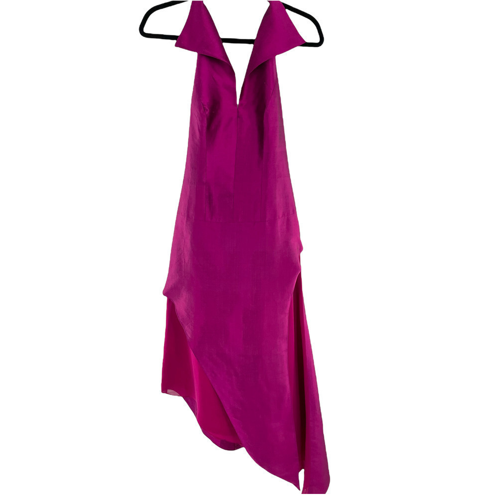 MAX NUGUS FUSCIA HALTER SILK MAXI DRESS